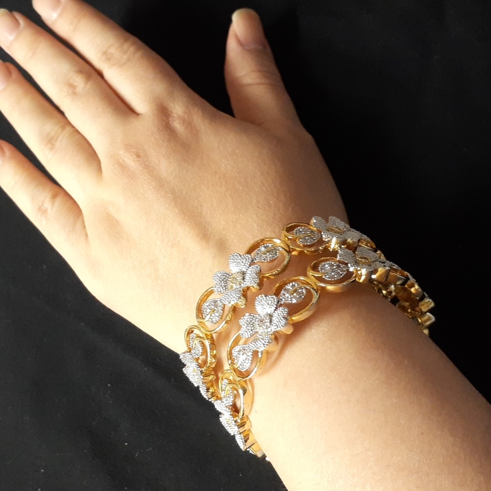 Jewels Galaxy Floral Design Gold Plated American Diamond Indian Bangle